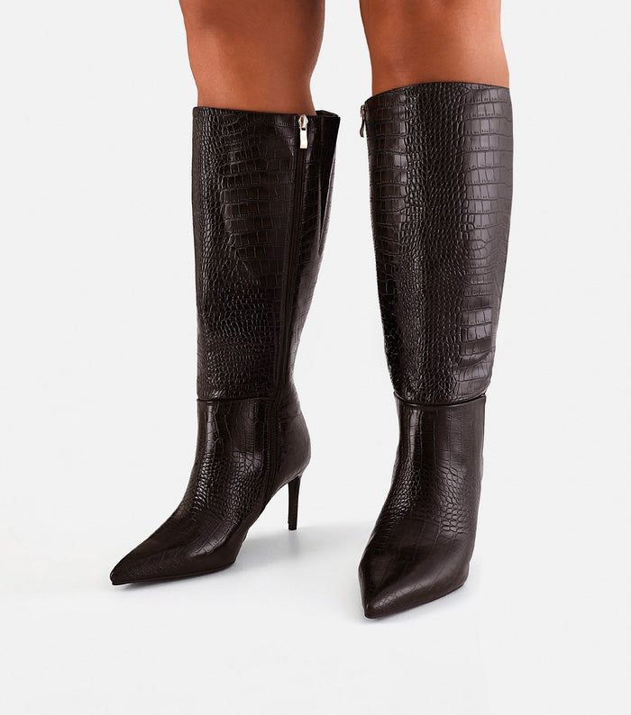 DILAN EXTENDED CURVE - DARK CACAO CROC-Boots-Billini-Billini