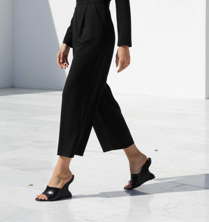 Black Wedge Mule Heels – Sculptural Slip-On Sandals for Women