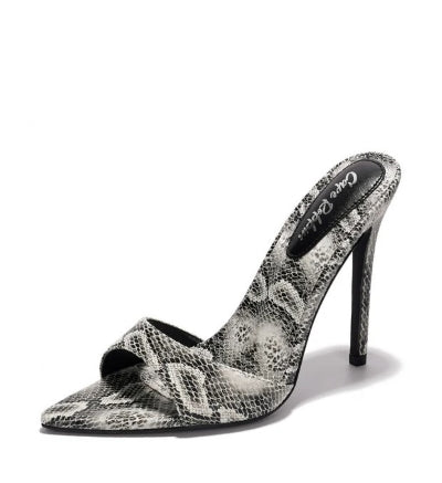 Dulcea Snake Print Stiletto Mules – Designer-Inspired Heels