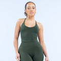 Dark green strappy sports top with racerback straps