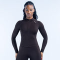 Black full-zip long-sleeve athletic top with stand collar and front zipper