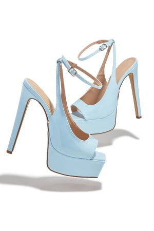 Elvie Baby Blue Platform Stiletto Heels | Ankle Strap Peep Toe Sandal