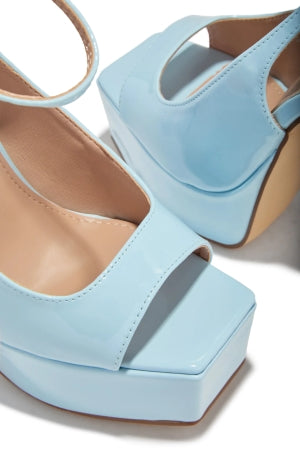 Elvie Baby Blue Platform Stiletto Heels | Ankle Strap Peep Toe Sandal