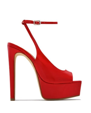 Elvie Red Platform Stiletto Heels | Ankle Strap Peep Toe Sandal