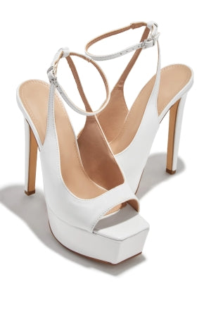 Elvie White Platform Stiletto Heels | Ankle Strap Peep Toe Bridal Sandal