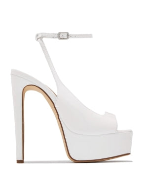 Elvie White Platform Stiletto Heels | Ankle Strap Peep Toe Bridal Sandal