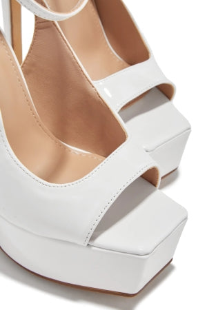 Elvie White Platform Stiletto Heels | Ankle Strap Peep Toe Bridal Sandal