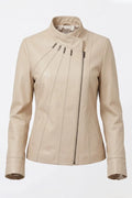 Дамско кожено яке Emerald, бежово, с асиметрично закопчаване с цип Roberto&Co Roberto Fashion Store Jacket LEA0105JCKBEIASM-M XS