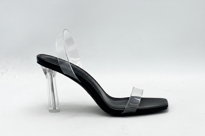Fallon Clear PVC Strap Block Heel Mules | Lucite Slingback Sandals