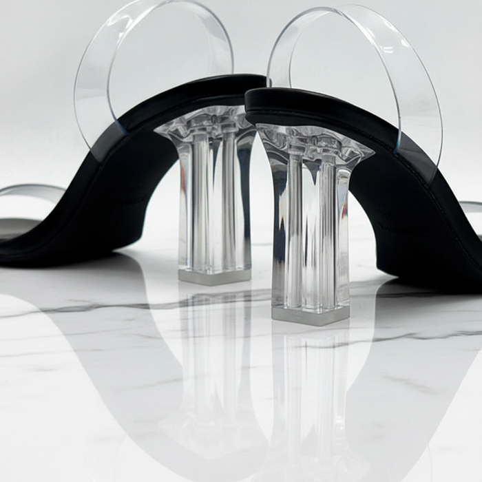 Fallon Clear PVC Strap Block Heel Mules | Lucite Slingback Sandals