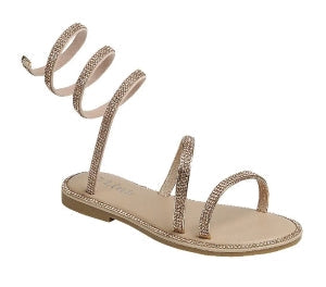 Forever Fannie-199 Rhinestone Wrap-around Flat Strappy Flat Sandals-Black