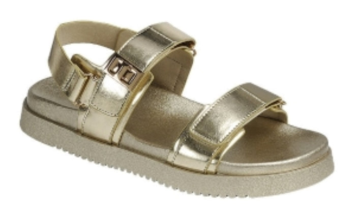 Forever Gigi Adjustable Velcro Double Strap Chunky Sandals-Gold
