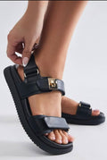 Gigi Adjustable Velcro Double Strap Chunky Sandals-Black