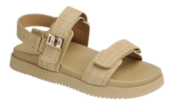 Gigi Raffia Chunky Sandals — Adjustable Velcro Double Strap Flat