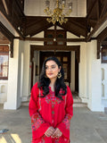Gazelle in Falak Kashmiri Kurta Set In Muslin Red