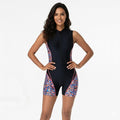 Geo Print Sleeveless Zip Front Boyleg