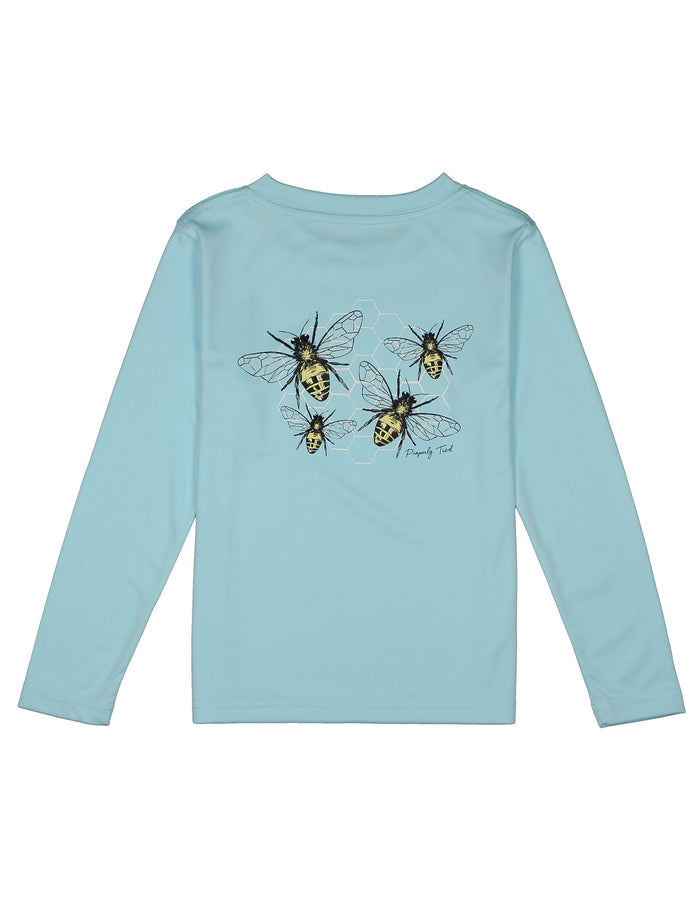 Girls Performance Tee LS Bee Happy Powder Blue