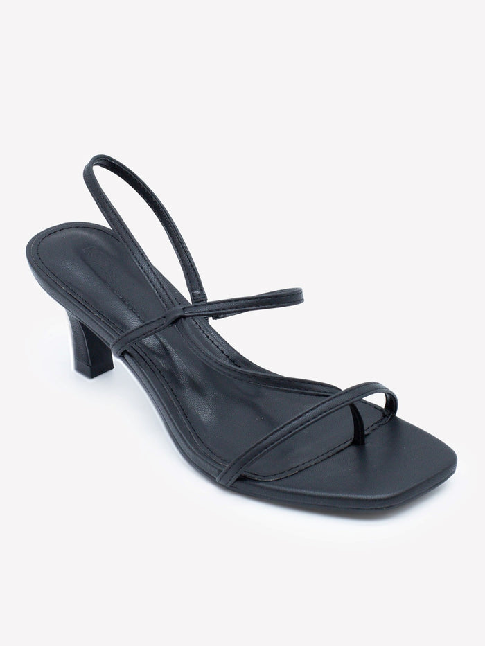 Glacie Women's Black Kitten Heel Slingback Sandals – Strappy Square Toe