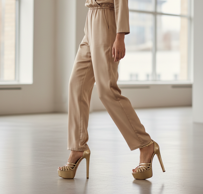 Gold Platform Peep Toe Stiletto Sandals – Ribiah-2 Strappy Heels