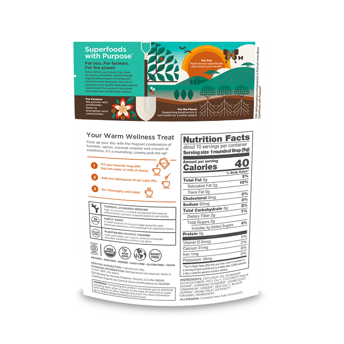 Navitas Organics 3.1oz Golden Latte back of bag