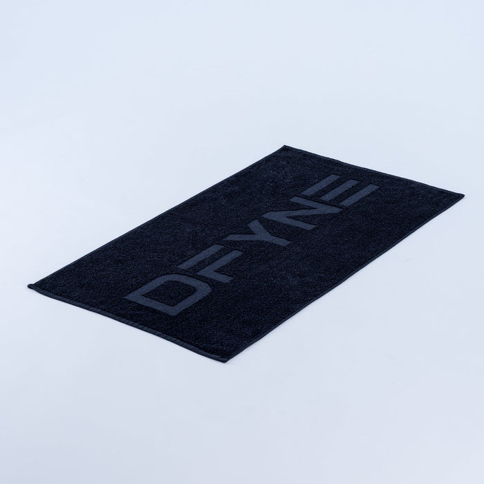 Dark gym towel with large printed lettering