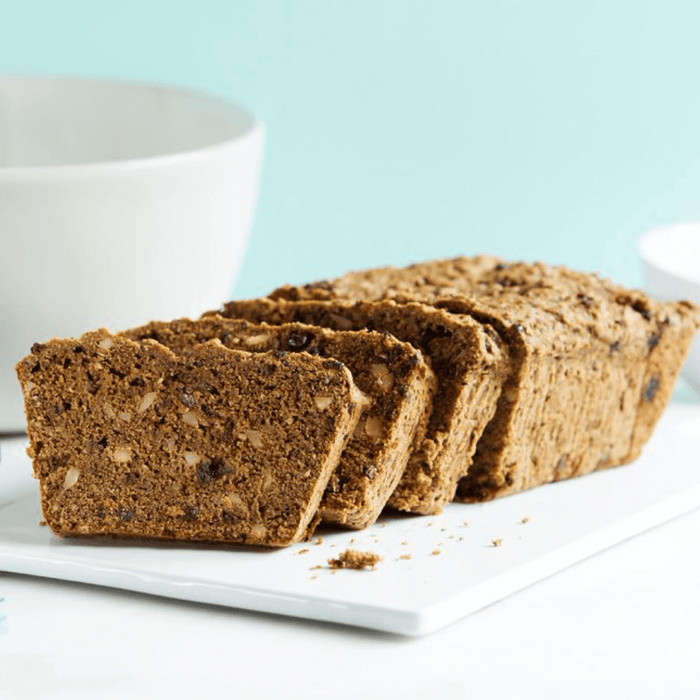 Fresh baked bread made with fruit and nuts and Navitas Hemp Powder.