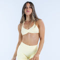 Strappy bra with V-front straps, light yellow, molded cups