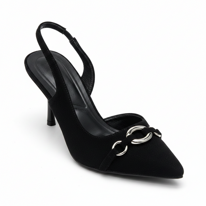 Black Suede Slingback Kitten Heel – Pointed Toe Stiletto