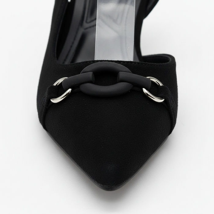 Jessa Black Suede Slingback Kitten Heel – Pointed Toe Stiletto