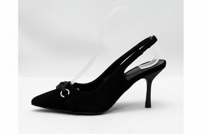 Black Suede Slingback Kitten Heel – Pointed Toe Stiletto