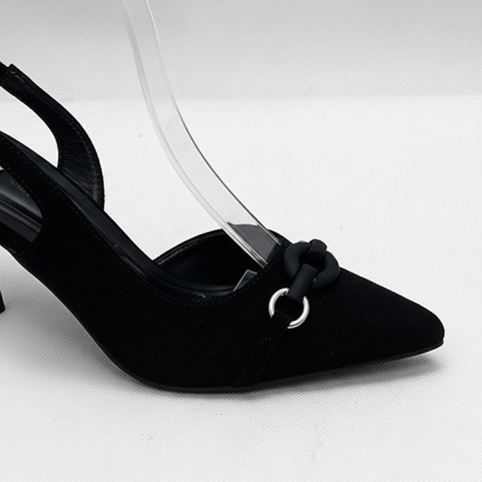Black Suede Slingback Kitten Heel – Pointed Toe Stiletto
