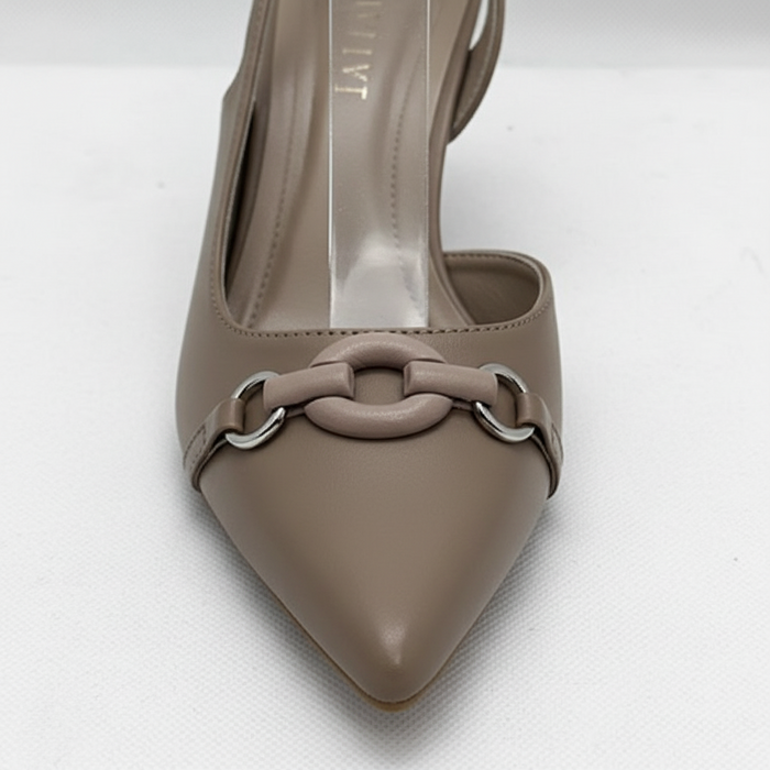 Jessa Mocha Leather Slingback Kitten Heel – Pointed Toe Stiletto