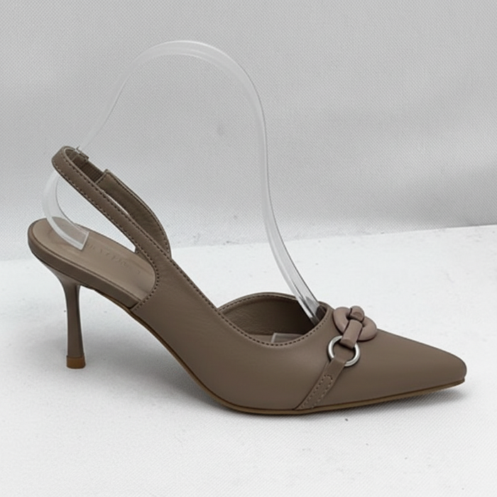 Mocha Leather Slingback Kitten Heel – Pointed Toe Stiletto
