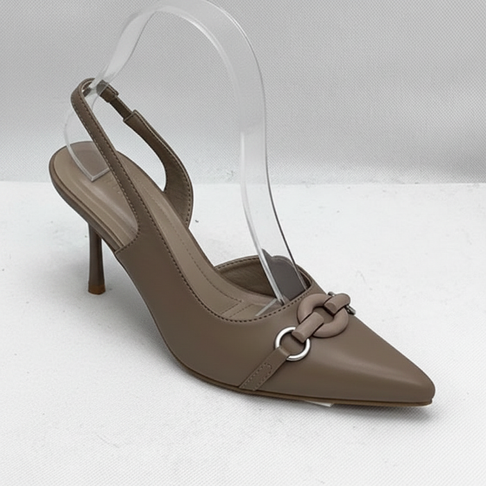 Jessa Mocha Leather Slingback Kitten Heel – Pointed Toe Stiletto