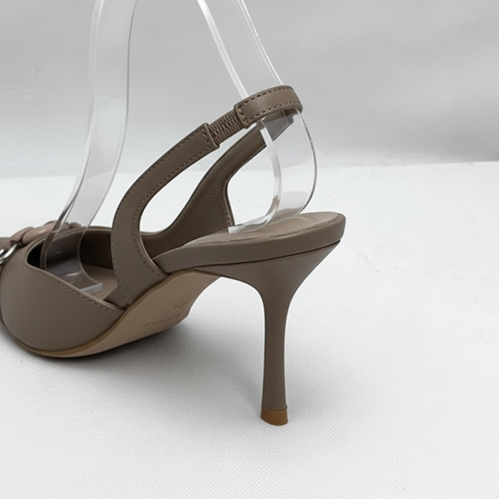 Jessa Mocha Leather Slingback Kitten Heel – Pointed Toe Stiletto
