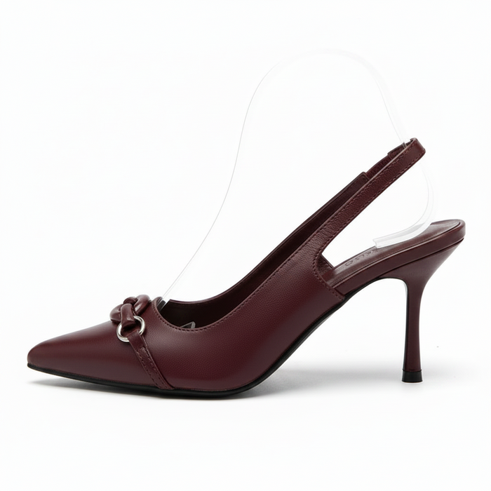 Wine Leather Slingback Kitten Heel – Pointed Toe Stiletto