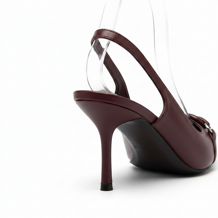 Jessa Wine Leather Slingback Kitten Heel – Pointed Toe Stiletto