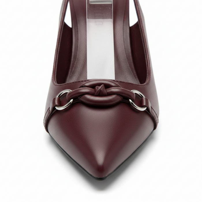 Jessa Wine Leather Slingback Kitten Heel – Pointed Toe Stiletto