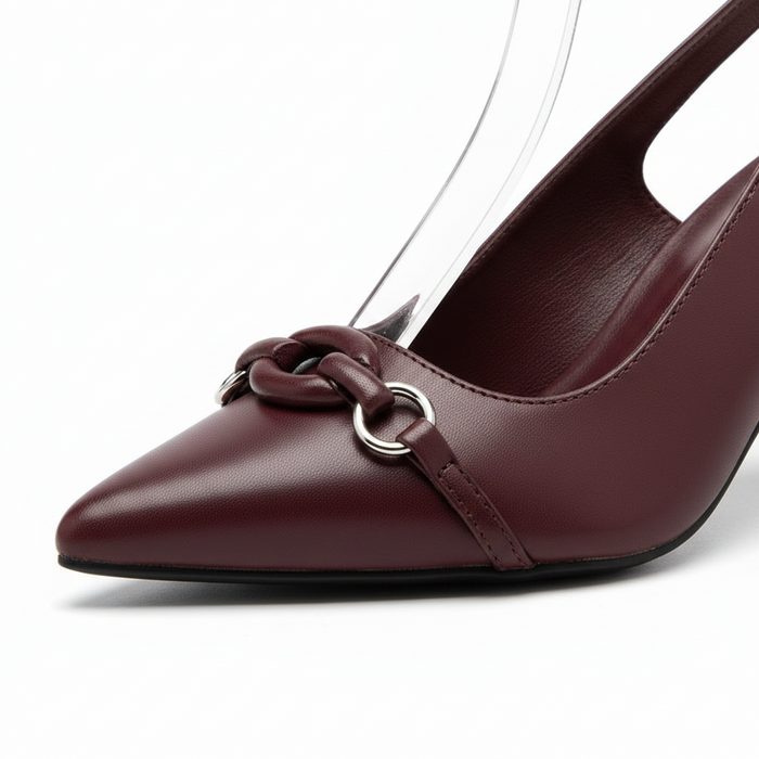 Jessa Wine Leather Slingback Kitten Heel – Pointed Toe Stiletto