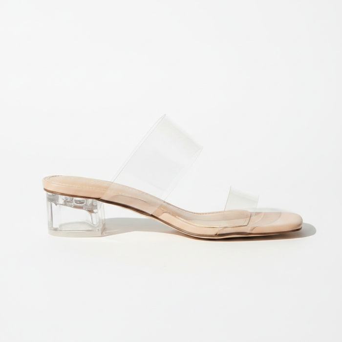Kimtry Clear Lucite Double-Strap Block Heel Mule