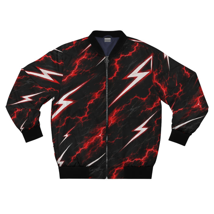 Lightning Bolt Bomber Jacket — Red & Black Storm Graphic