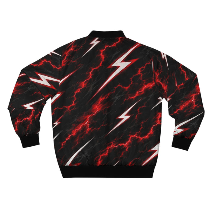 Lightning Bolt Bomber Jacket — Red & Black Storm Graphic
