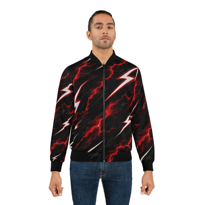Lightning Bolt Bomber Jacket — Red & Black Storm Graphic