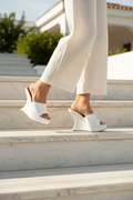 Liliana Basso White Platform Wedge Mule Heels – Slip-On Open Toe Sandal