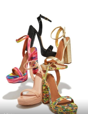 Lily Yuko Fashion Buckle Platform Open Toe Chunky Block Heel - Rainbow