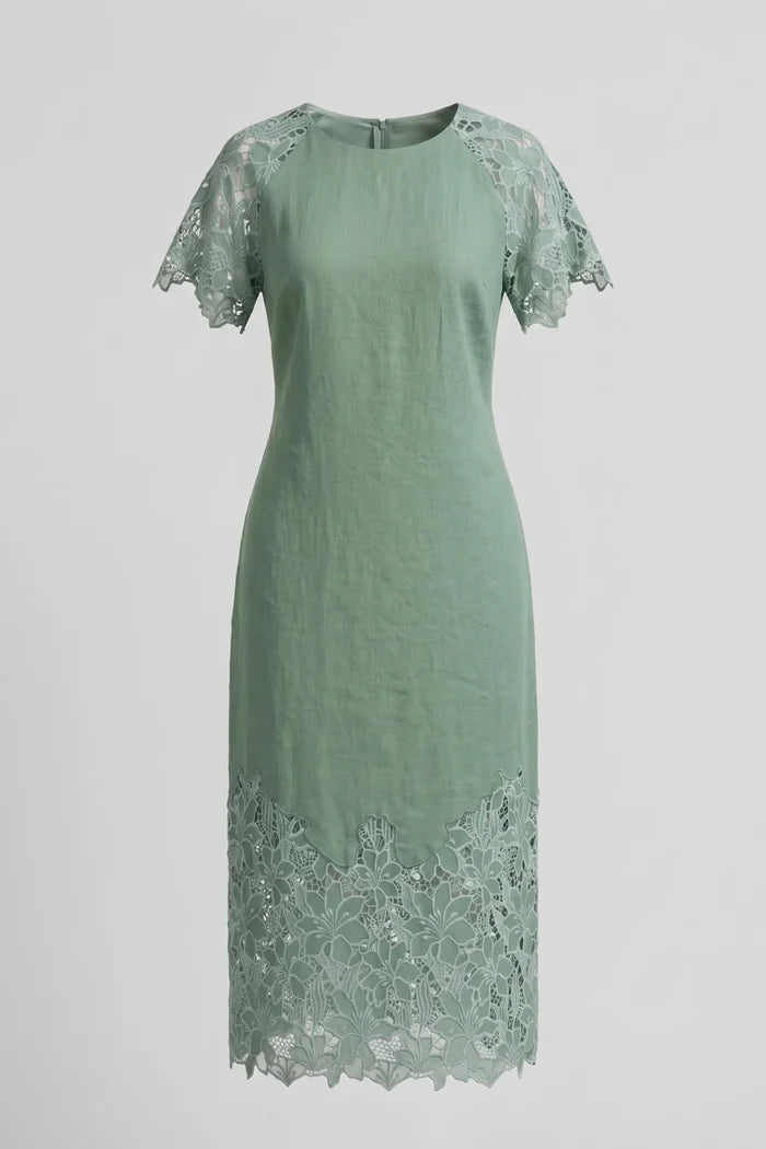 Ленена миди рокля "Tessy" - зелено Roberto&Co Roberto Fashion Store Dress TSY0907DRSGRNMID-44 44