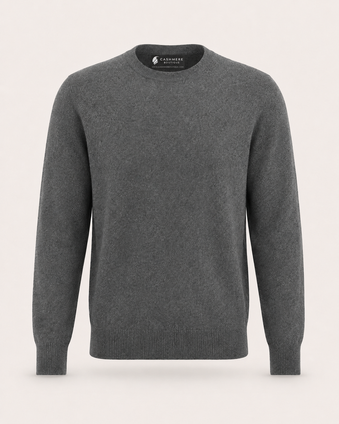 Luxurious Men's Crew Neck Cashmere Sweater in Charcoal - Charcoal