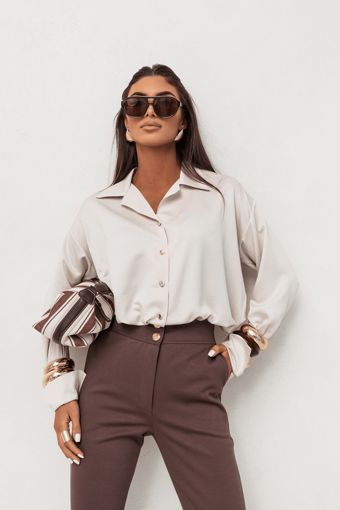 Дамска сатенена риза MADDIE – Беж, елегантен кежуал стил LaBalancia Roberto Fashion Store Set 5907378517947 S