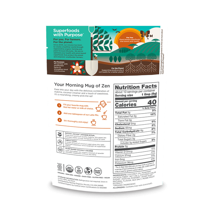 Navitas Organics 3.1 oz Matcha Latte Mix back of bag