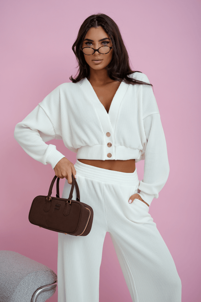 Копринен комплект MEGGI от велурен шнурован контур – кремав (Ecru) LaBalancia Roberto Fashion Store Set 5907378520121 XS/S